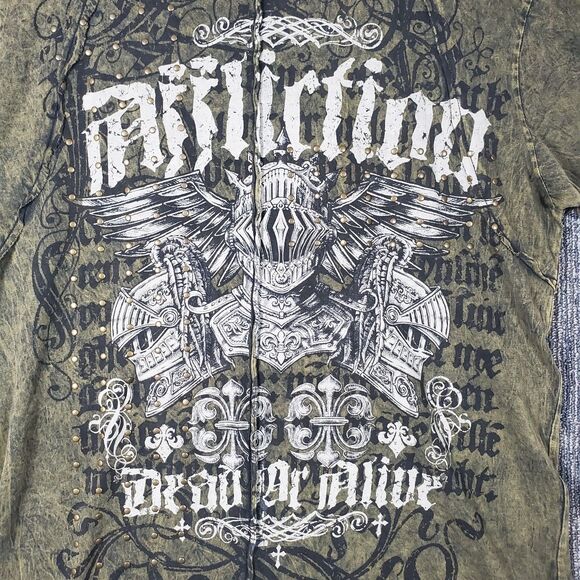 Affliction Dead Or Alive Shirt Men's XL Brown Copper Crewneck Beaded Rockabilly - Picture 2 of 12